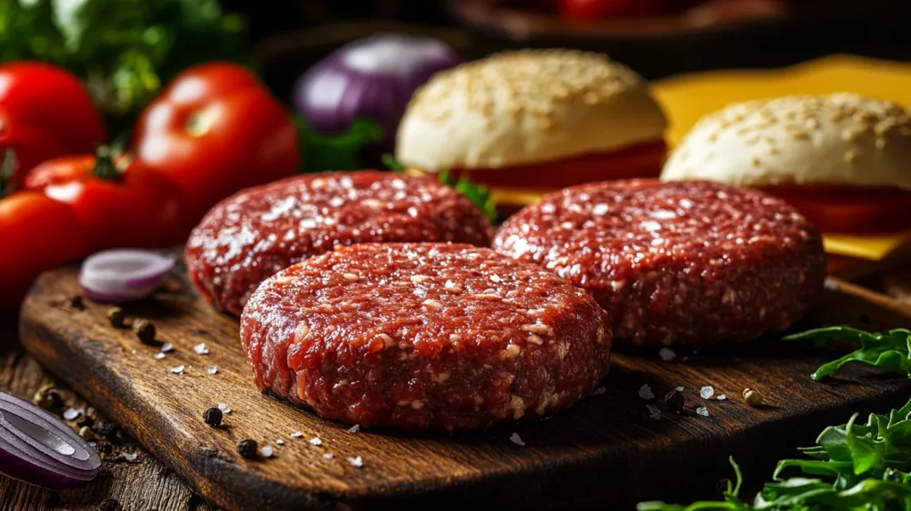 A plate of seasoned turkey burger patties, with a golden-brown sear, garnished with fresh herbs.