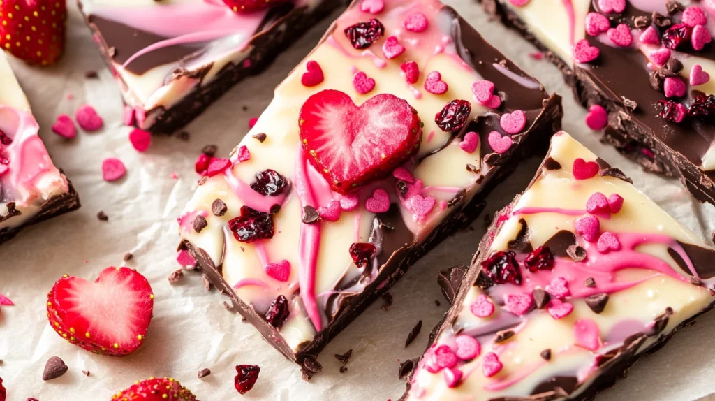 Romantic Valentine's Chocolate Bark with nuts and berries