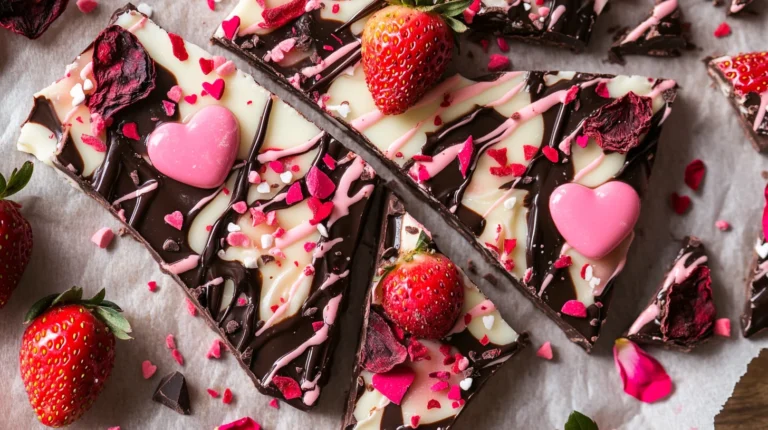 Homemade Valentine's Chocolate Bark on a rustic plate