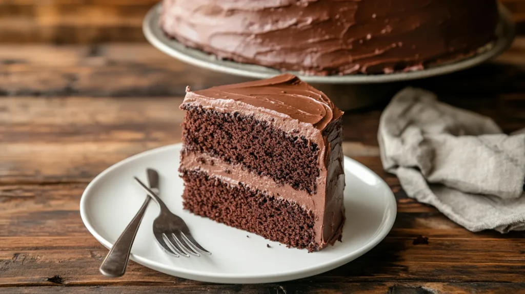 A flourless chocolate cake with a dusting of powdered sugar, served with fresh berries.