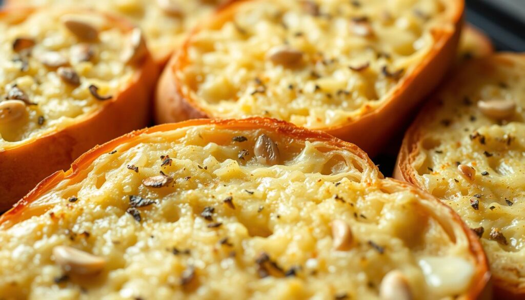 Close-up of warm, fluffy Hawaiian Roll Garlic Bread topped with melted garlic butter and fresh herbs.