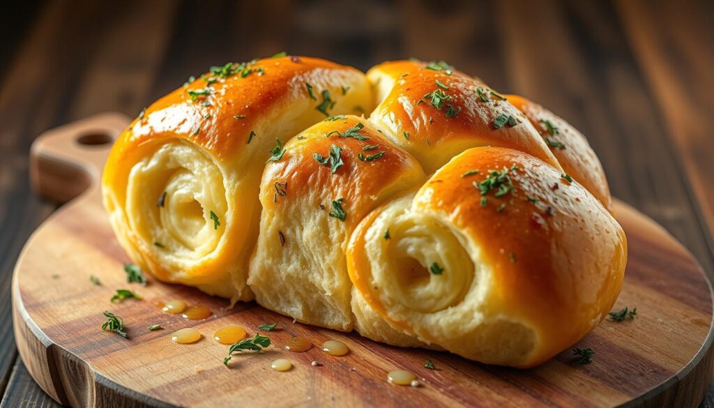 Buttery Hawaiian Roll Garlic Bread, golden brown and topped with garlic and herbs for a savory finish.