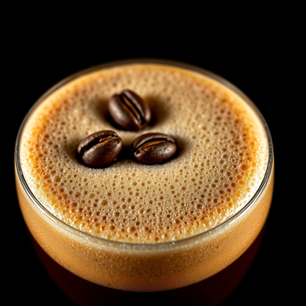 Close-up of perfectly frothy Non-Alcoholic Espresso Martini Close-up of perfectly frothy Non-Alcoholic Espresso Martini