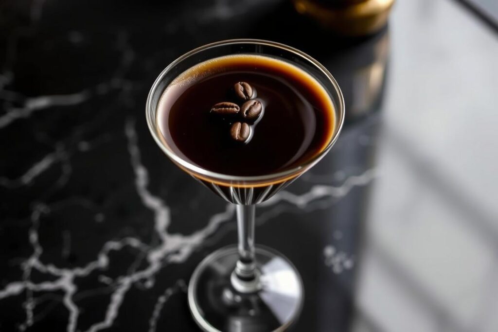 Elegantly presented Non-Alcoholic Espresso Martini with perfect garnish Elegantly presented Non-Alcoholic Espresso Martini with perfect garnish