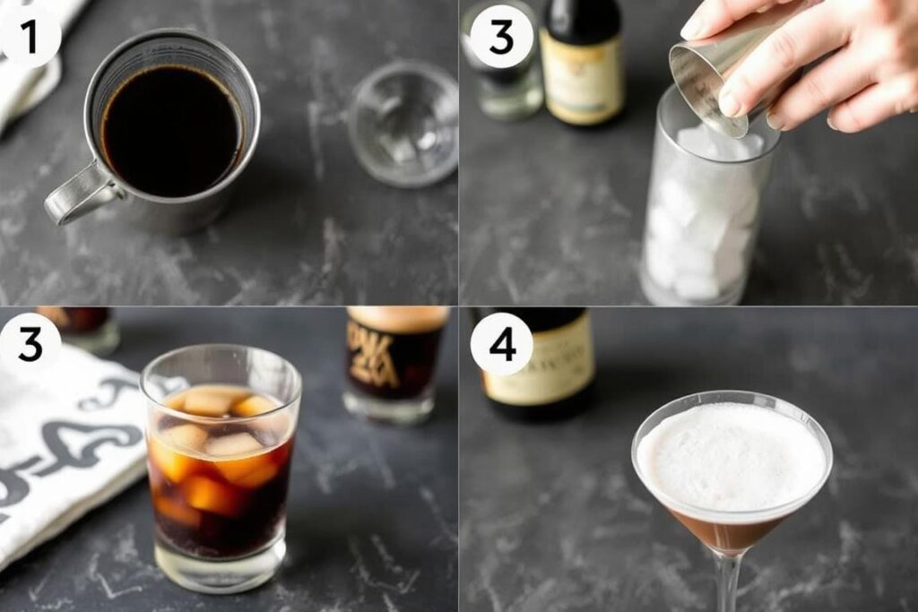 Step by step process of making a Non-Alcoholic Espresso Martini Step by step process of making a Non-Alcoholic Espresso Martini