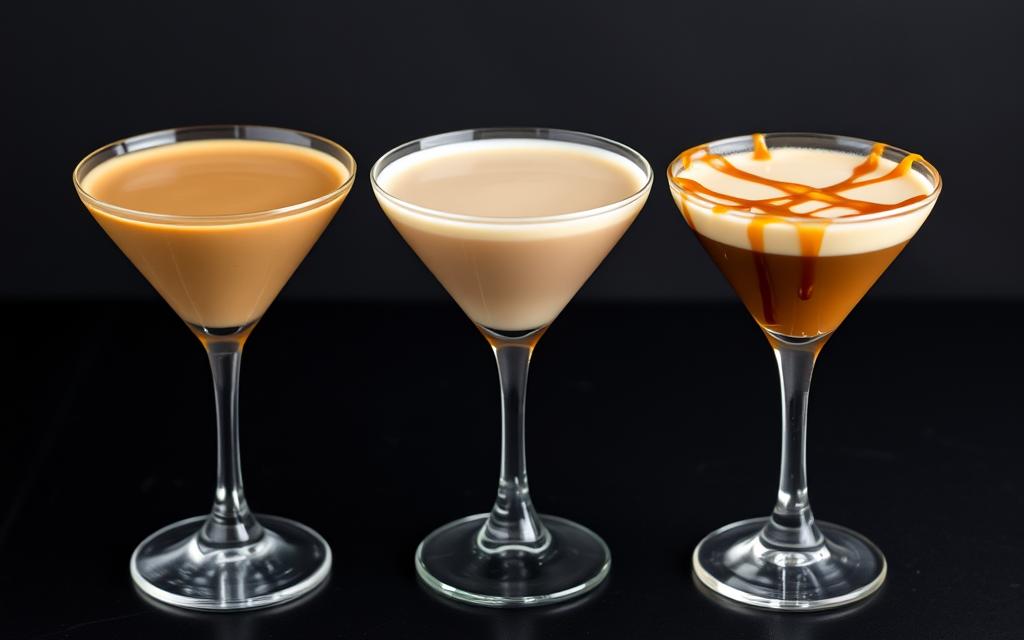 Three different espresso martini variations side by side